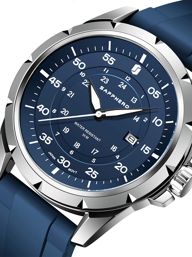 SAPPHERO Mens Watch Top y Stainless Steel Silicone Quartz Date Waterproof 241009