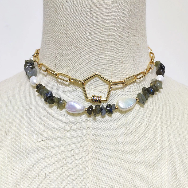Natural Stone Short Necklace Creative n Irregular Gravel Freshwater Pearl Mixed Jewelry Womens Fashion Party Necklace 241018