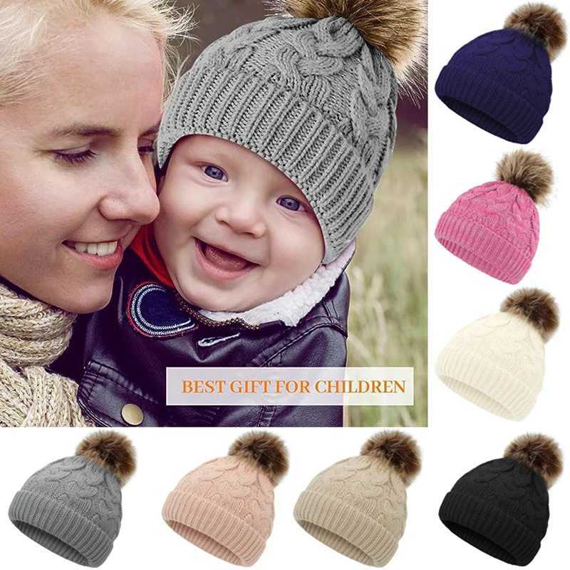 New Autumn Winter Baby Hats For Newborn Knitted Baby Dome Hat Warm Hat For Girls Boy Solid Color Versatile Baby Cap Mother Kids LX241018