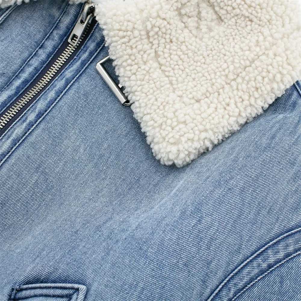 2023 Autumn/Winter New Product Womens New Fashion and Casual Versatile Polo Collar Lamb Wool Denim Fleece CoatX241018