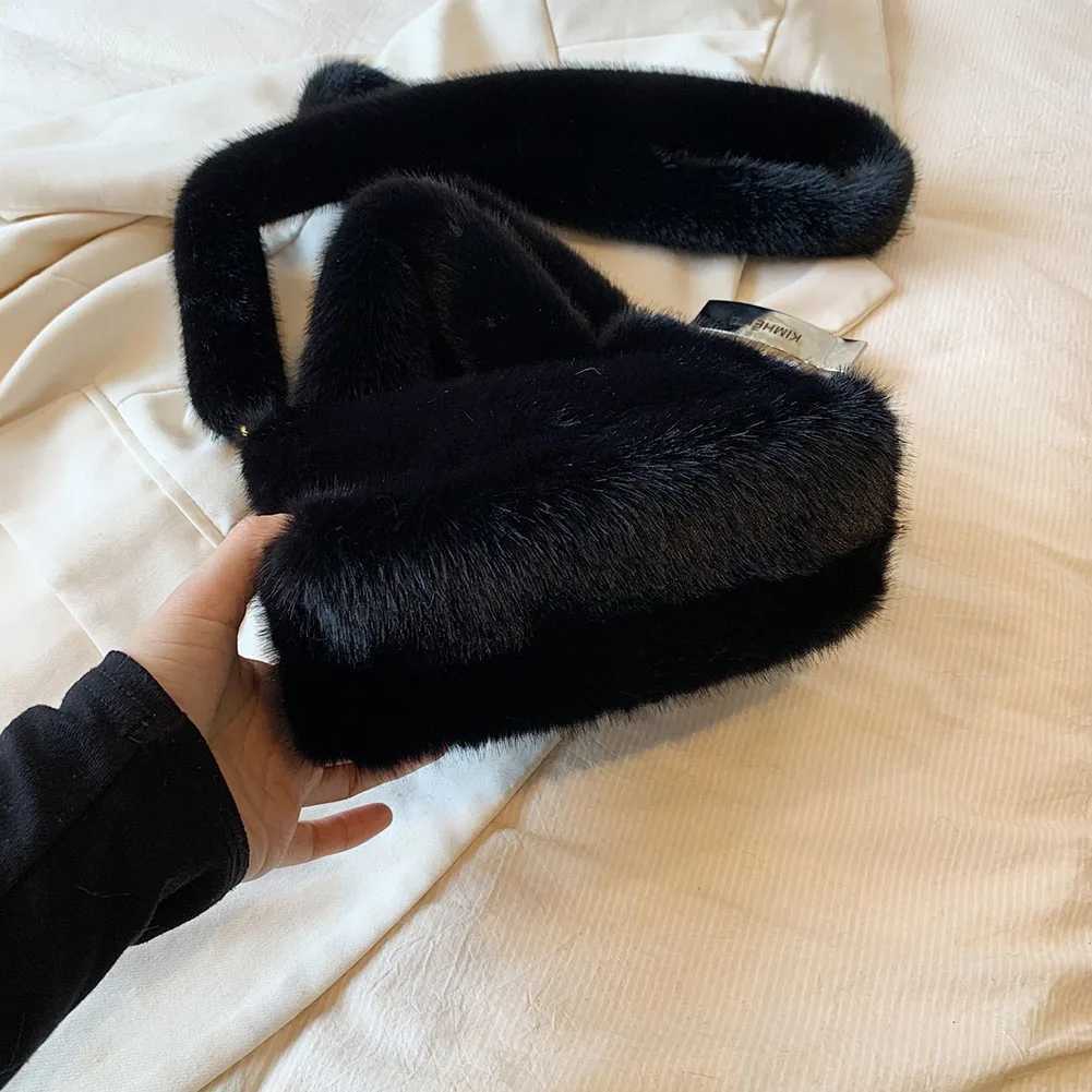 Ladies Faux Fur Shoulder Bag Magnetic Closure Handbag Solid Mini Tote Satchel Purse for Travel Party 241018