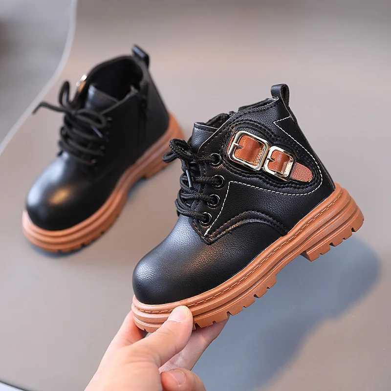 Boots Korean Style Childrens Boot Thick Soled Causal Girls Platform Ankle Boots Fashion Round-toe Kids School Boys Short Boots Zipper H241018