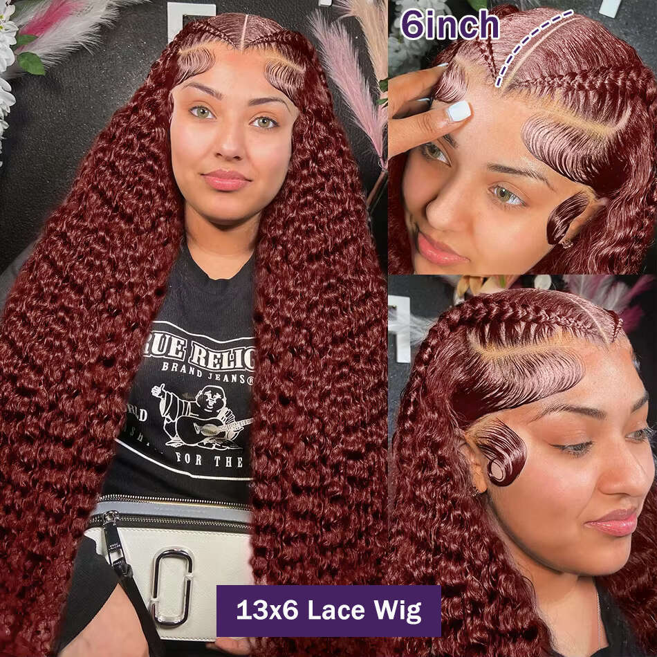 Wigirl HD 36 inch Reddish Brown Water Curly 13x4 Frontal Wigs Colored Deep Wave 13x6 Lace Front Human Hair wig For Women