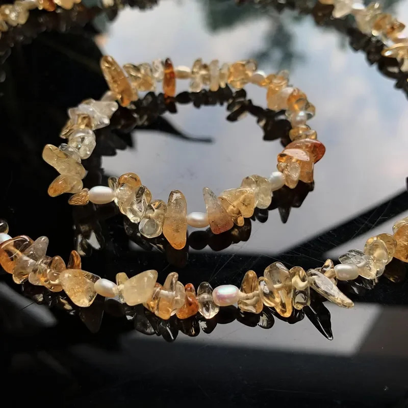 Treat natural quartz necklace for women irregular Baroque pearl charm chain chip quartz crystal necklace 241018