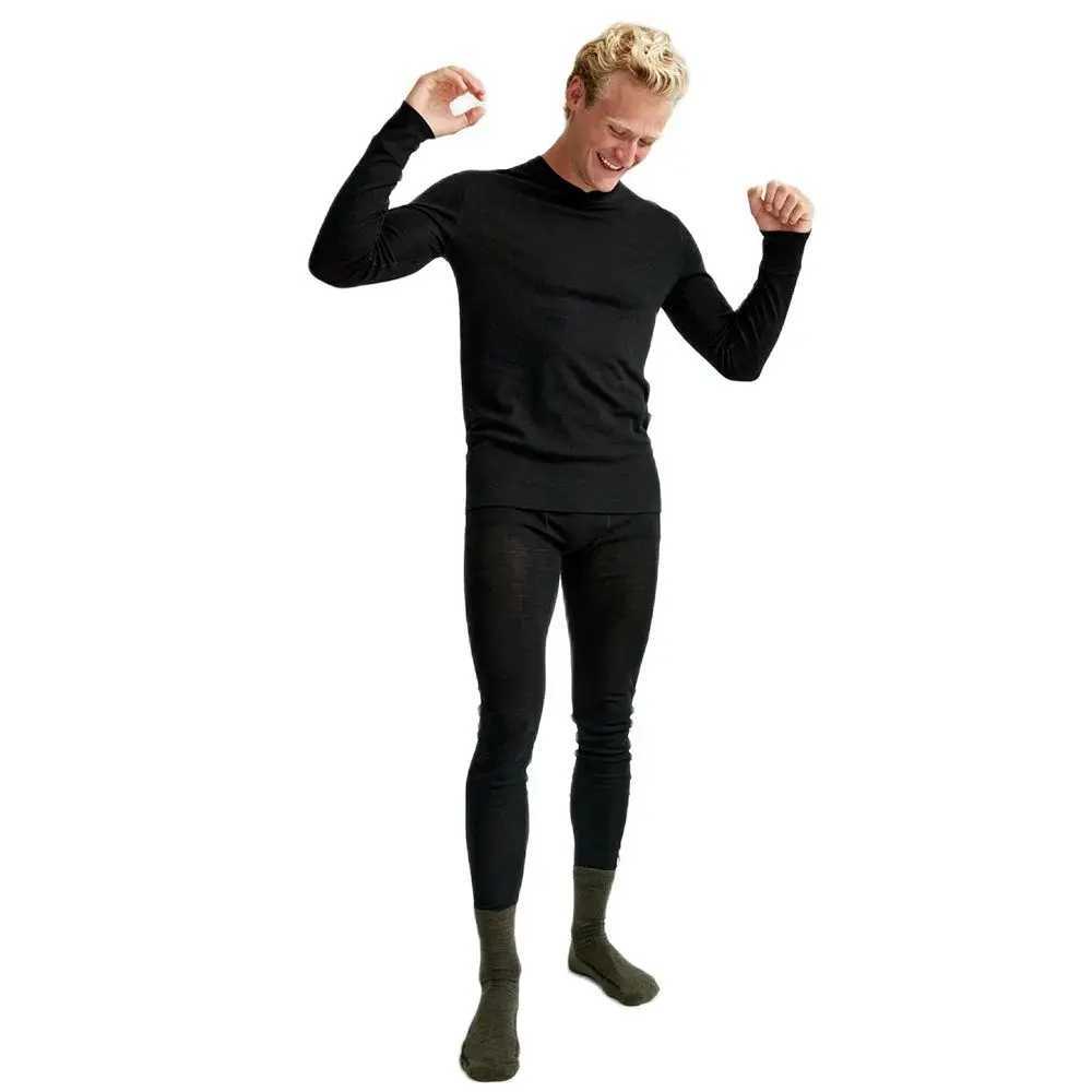 Men's Thermal Underwear Mens Merino Wool Base Set 160G One Layer 55% Merino Wool Hot Underwear Set Mens Top+Bottom Long Johns Warmth and Odor Pre