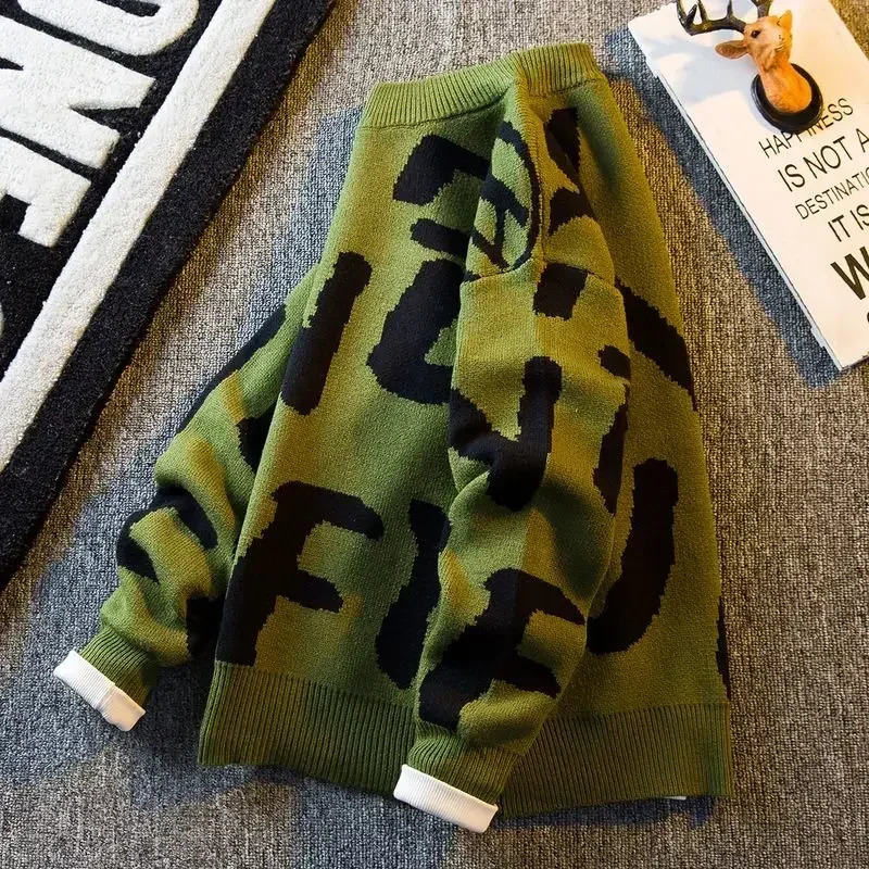 Knit Sweater Male Letter Mens Clothing Print Round Collar Aesthetic Crewneck Pullovers Korean Autumn Loose Fit Fashion X A 241018
