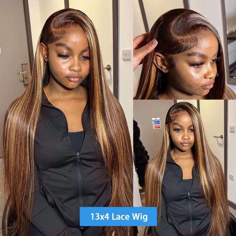 36Inch Bone Straight Highlight HD Lace Front Human Hair P4/27 Ombre 13x6 Frontal Wigs 13x4 Honey Blonde Colored Wigs For Women
