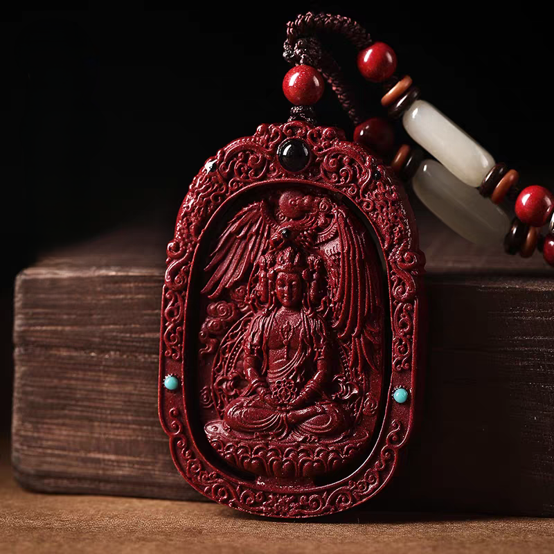 High-Quality Cinnabar Buddha Pendant Amulet | Feng Shui Chinese Zodiac Karma Protection Necklace | Good Karma Birth Year Talisman for Men & Women