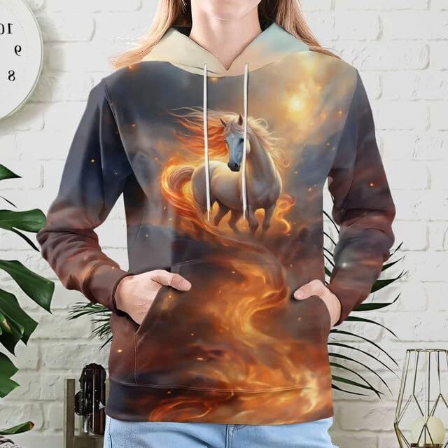 Hoodie for Mens Womens Horse Hoodies For Women 3D Print Design Pullover Horseback Riding Rodeo Hooded Sweatshirt Mens Animal Hoodie Graphic Warm