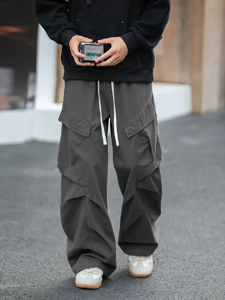 Multi-pocket Workwear Casual Pants Mens Autumn Winter Straight American Retro Doing Old Pleated Stereoscopic Trousers 241010