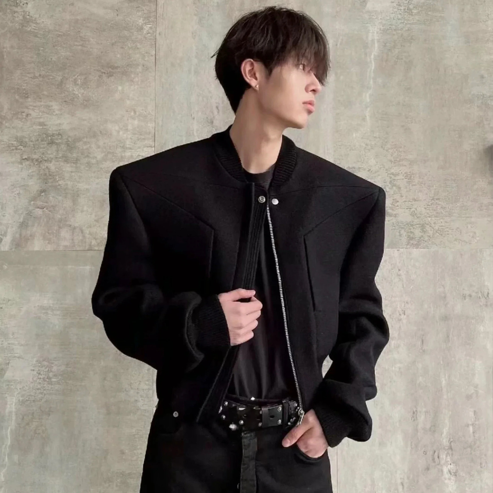 NIGO Mens Winter Dark Wool Shoulder Flight Jacket Waisted Fashion Trends Ngvp #nigo8922 241018