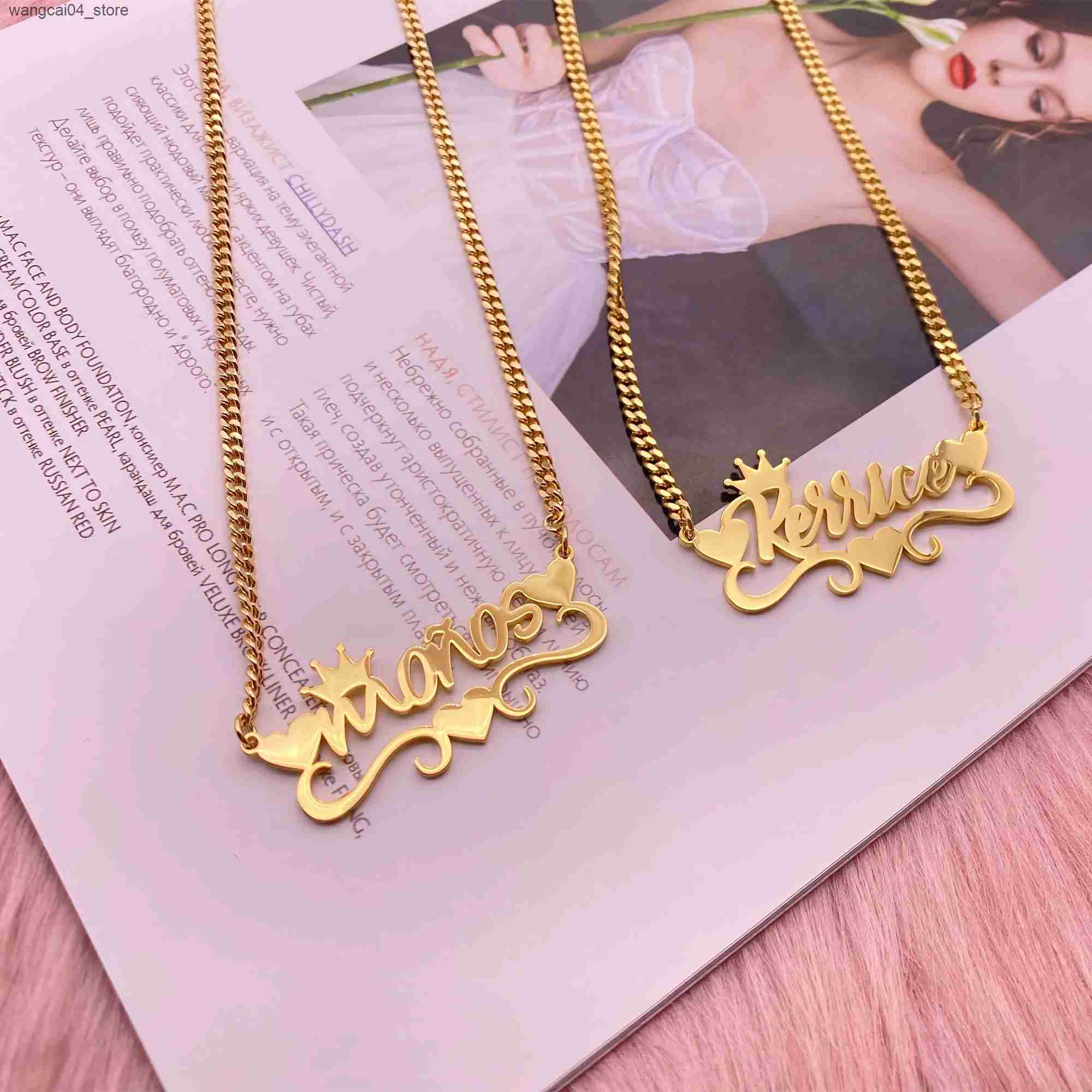 Chokers Customized Name Necklace Stainless Steel Cuban Chain Gold Personalized Name Board Necklace Pendant Jewelry L240910