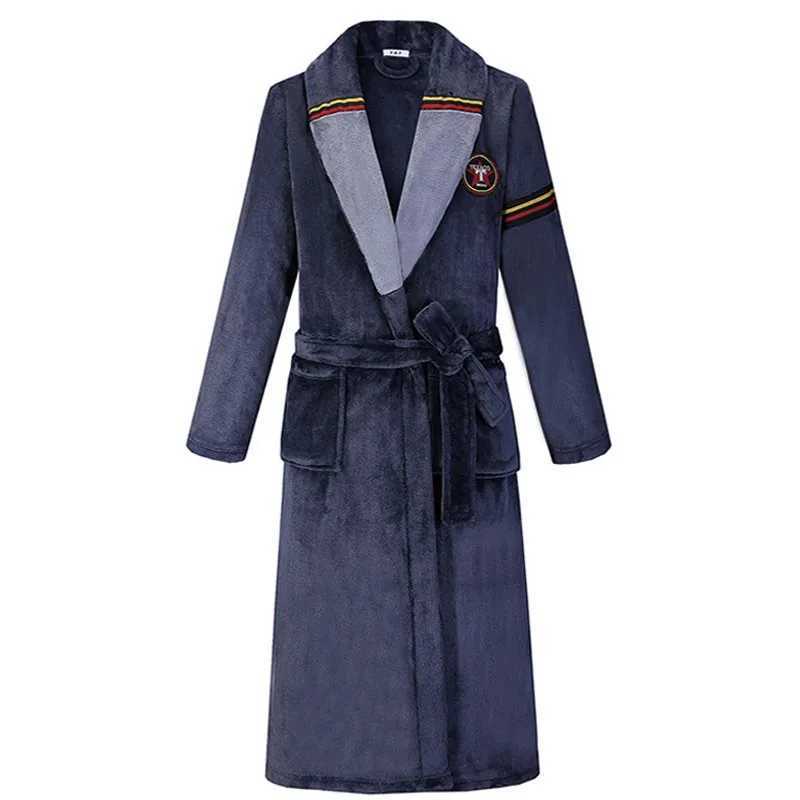 Plus Size4XL Men Winter Flannel Long Kimono Robe Nightwear Sleepwear Nightgown Thick Coral Fleece Home Loungewear Loose BathrobeXJ241018