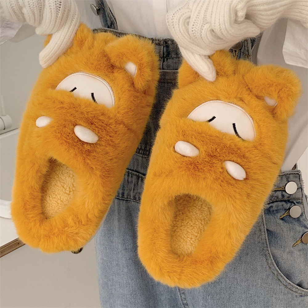 2024 New Women's Designer Autumn/winter Outdoor Cartoon Cute Plush Head Cotton Slippers Casual Home Warmth Free Shipping