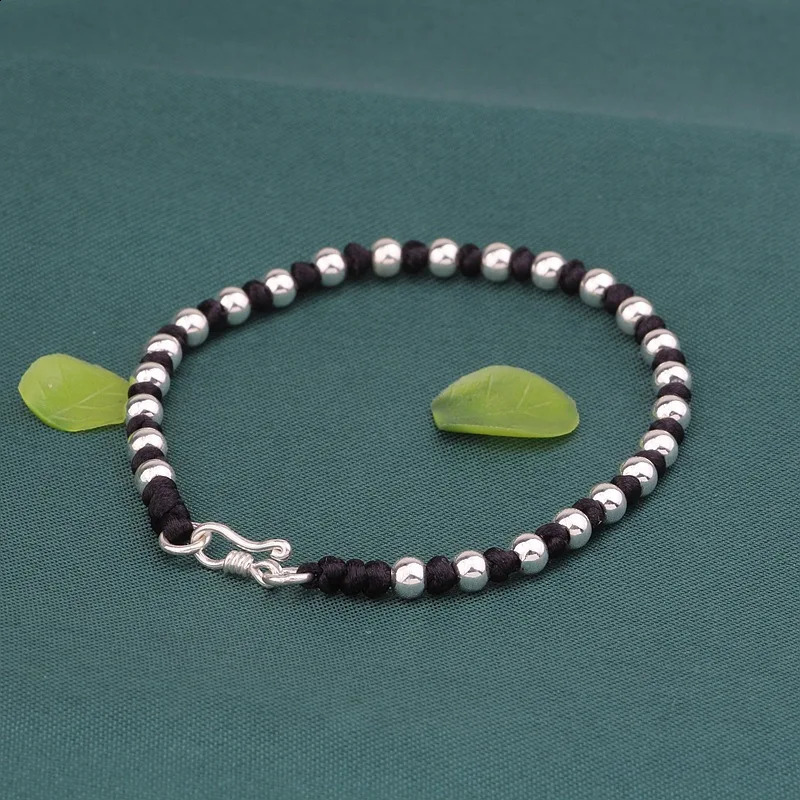 Bokai S925 pure silver jewelry DIY hand woven 4mm bead Versatile bracelet for couples 241018