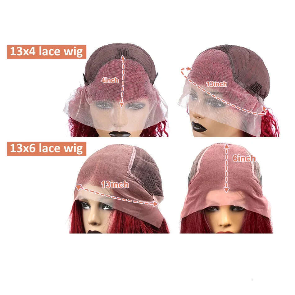 30 34 Inch 99J Bury Colored 13x4 Front Wig Bone Straight 5x5 Closure Glueless 13x6 HD Red Lace Frontal Human Hair Wigs