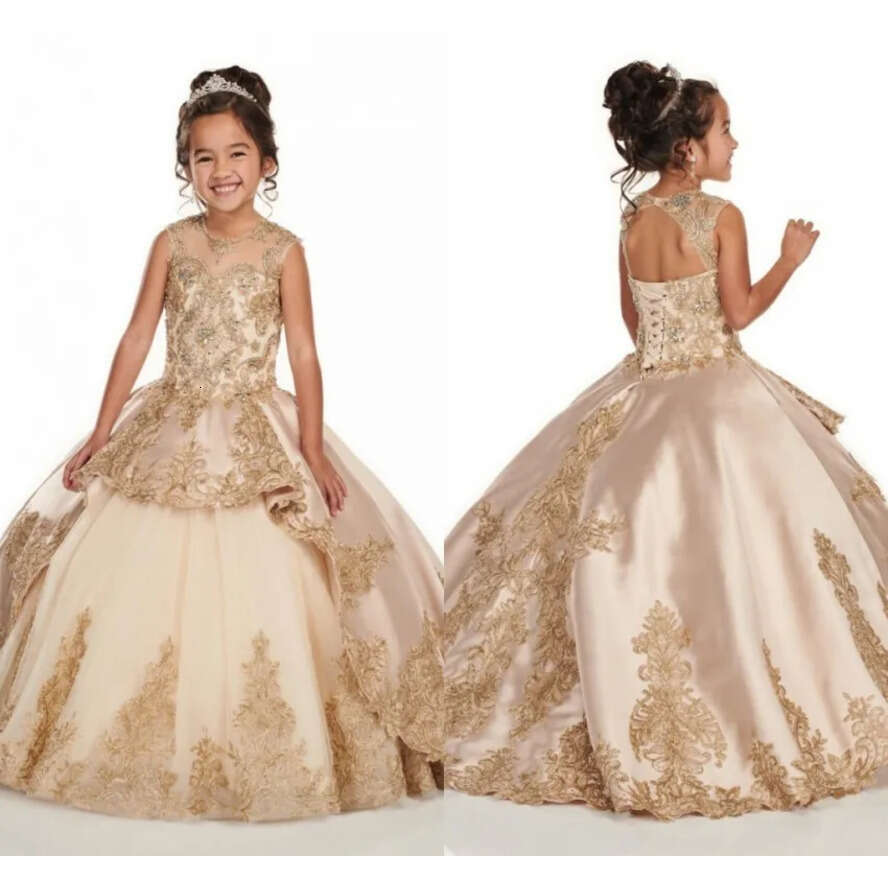 Girls Adorable Pageant Champagne 2020 New Beaded Crystals Appliqued Long Ruched Toddler Dress Corset Wer Girl Dresses Formal Wear es
