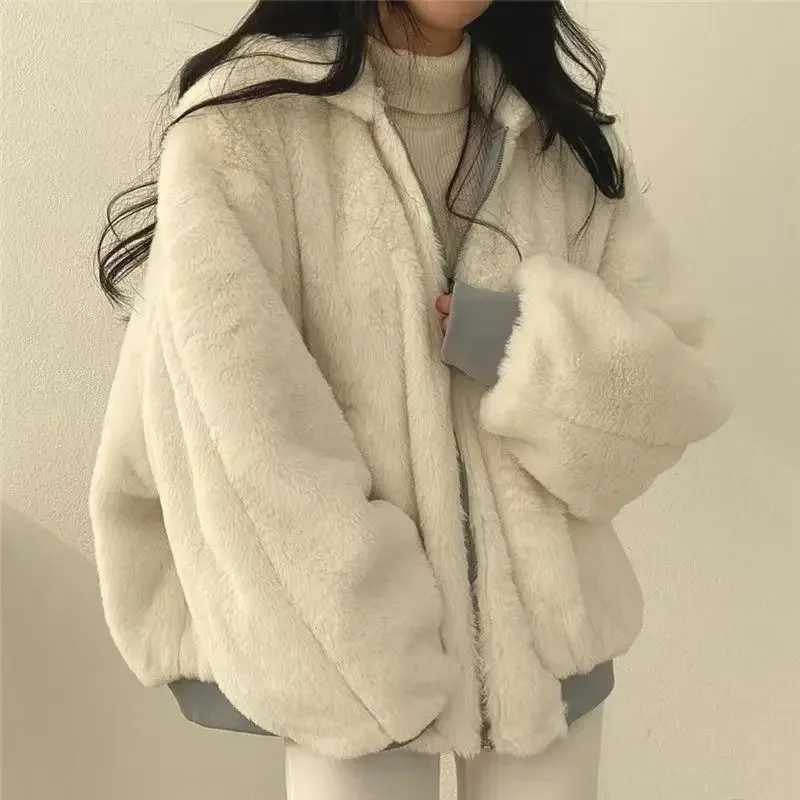 Korean velvet thickened reversible lamb wool cotton coat for women winter new zipper hooded cotton coat top zip up hoodie y2kX241018