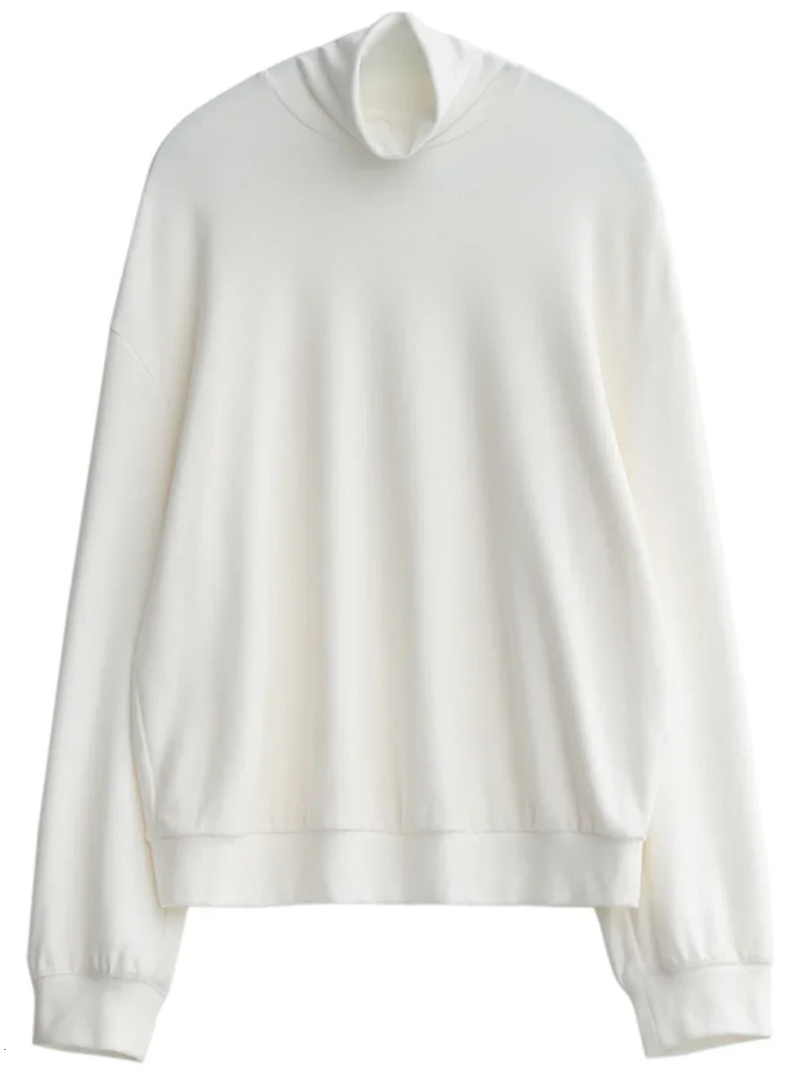 CHIC VEN Women TShirts Loose Long Sleeve Solid High Collar Basic Tees Warm Woman Tops Winter Autumn 241018