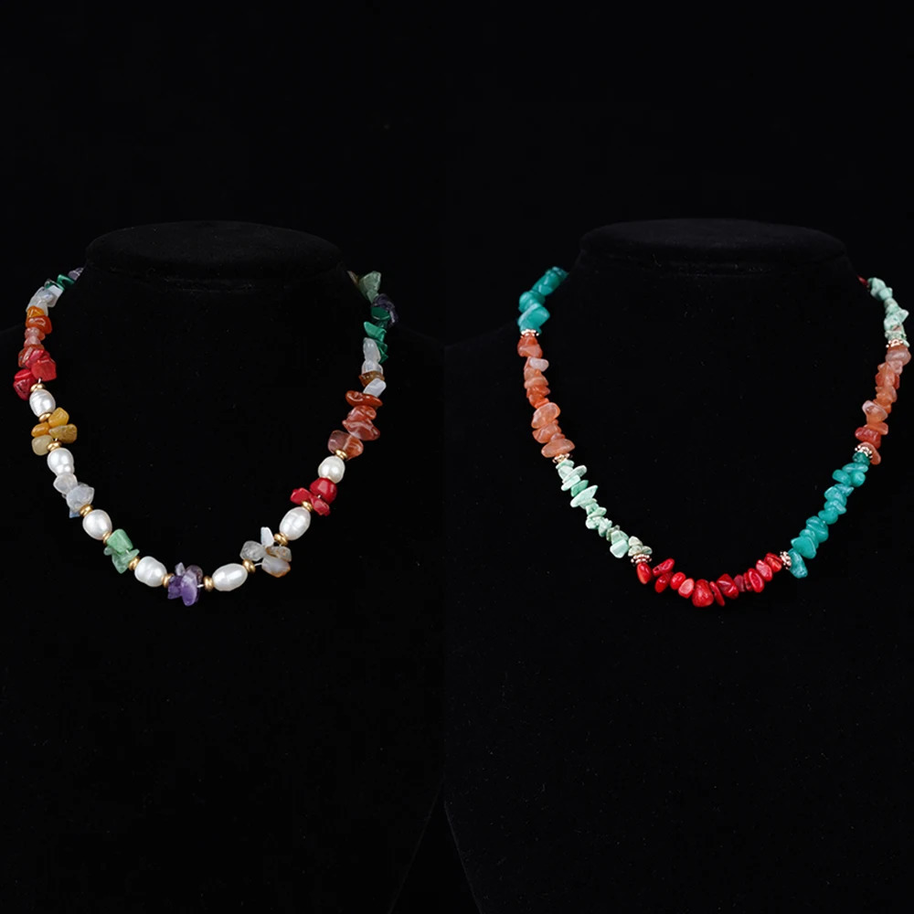 Natural Irregular Shell Beads Colored Coral Stone Necklace Female Charm Handmade Jewelry Necklace y2k Accessories 241018