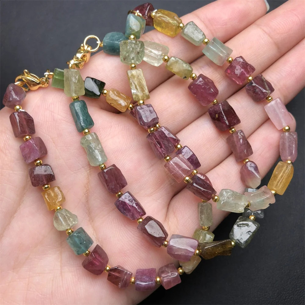 1 piece of Fengbaowu natural colored tourmaline bracelet irregular shaped beads spiritual healing stone fashionable jewelry gift 241018