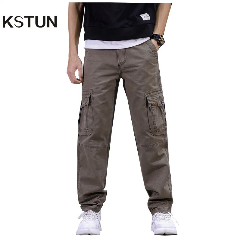 KSTUN Autumn Cargo Pants Multi-pockets Straight Cut 100% Cotton Overalls Outdoor Man Trousers Tactical Casual Pants 241010