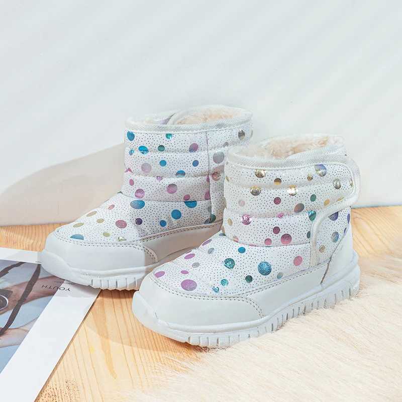 Boots Kids Snow Boots for Boys Girls Cute Dots Warm Thick Fur Children Winter Boots Anti-skid Soft Light-weight 2024 New Fashion Boots H241018