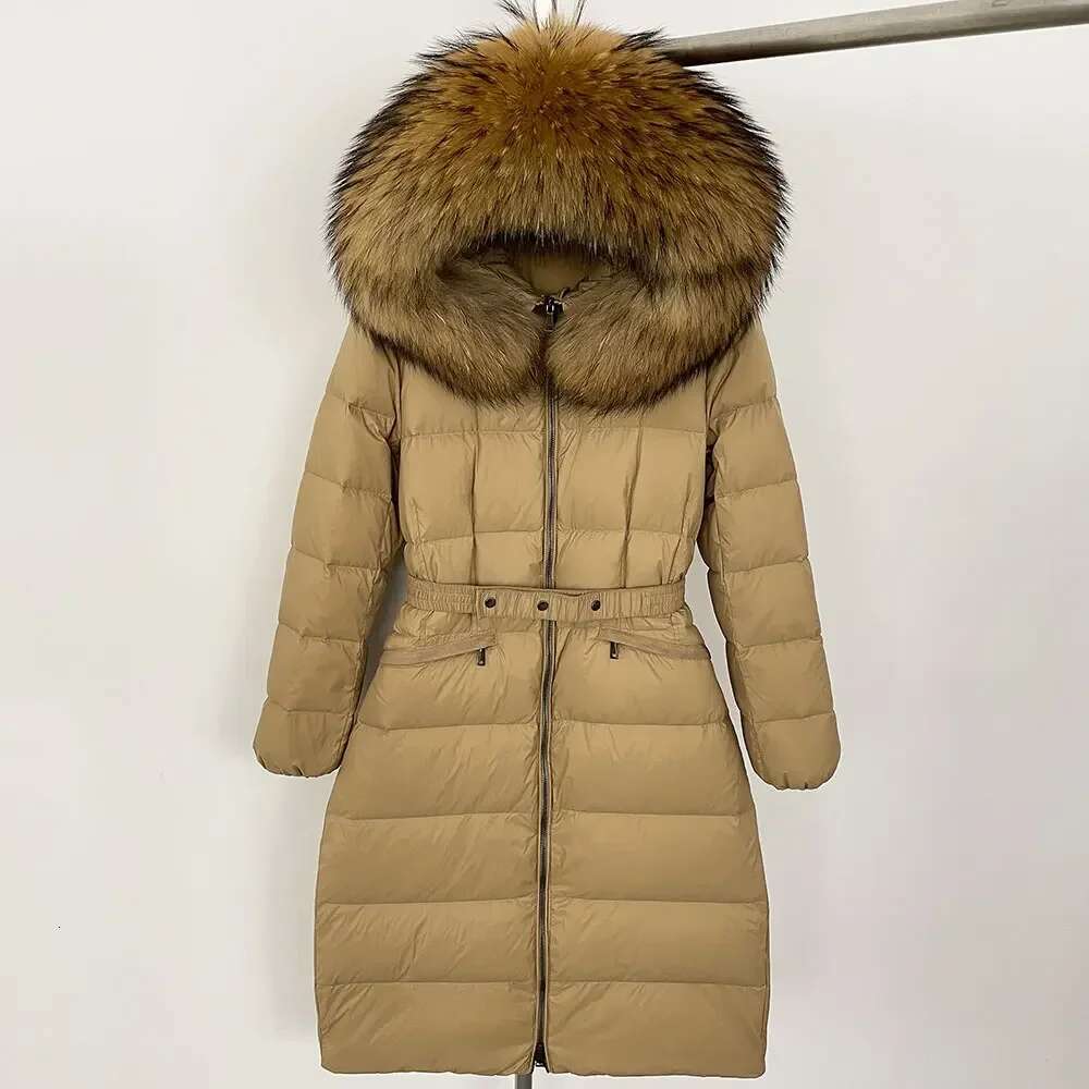 White Duck Down Winter Hooded Thick Real Raccoon Long Puffer Jacket Women Natural Fox Fur Collar Coat Female
