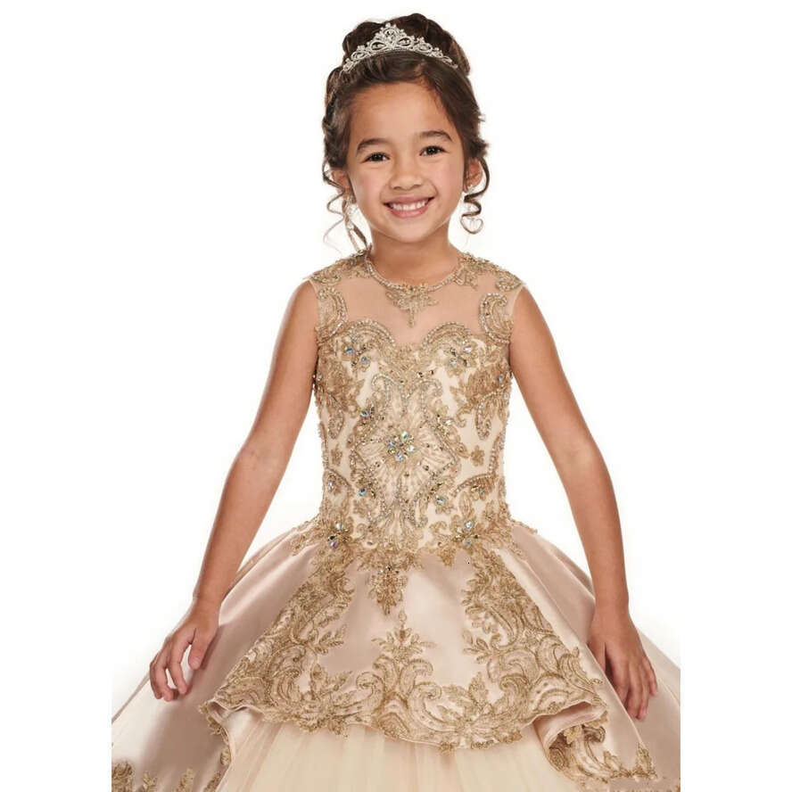 Girls Adorable Pageant Champagne 2020 New Beaded Crystals Appliqued Long Ruched Toddler Dress Corset Wer Girl Dresses Formal Wear es