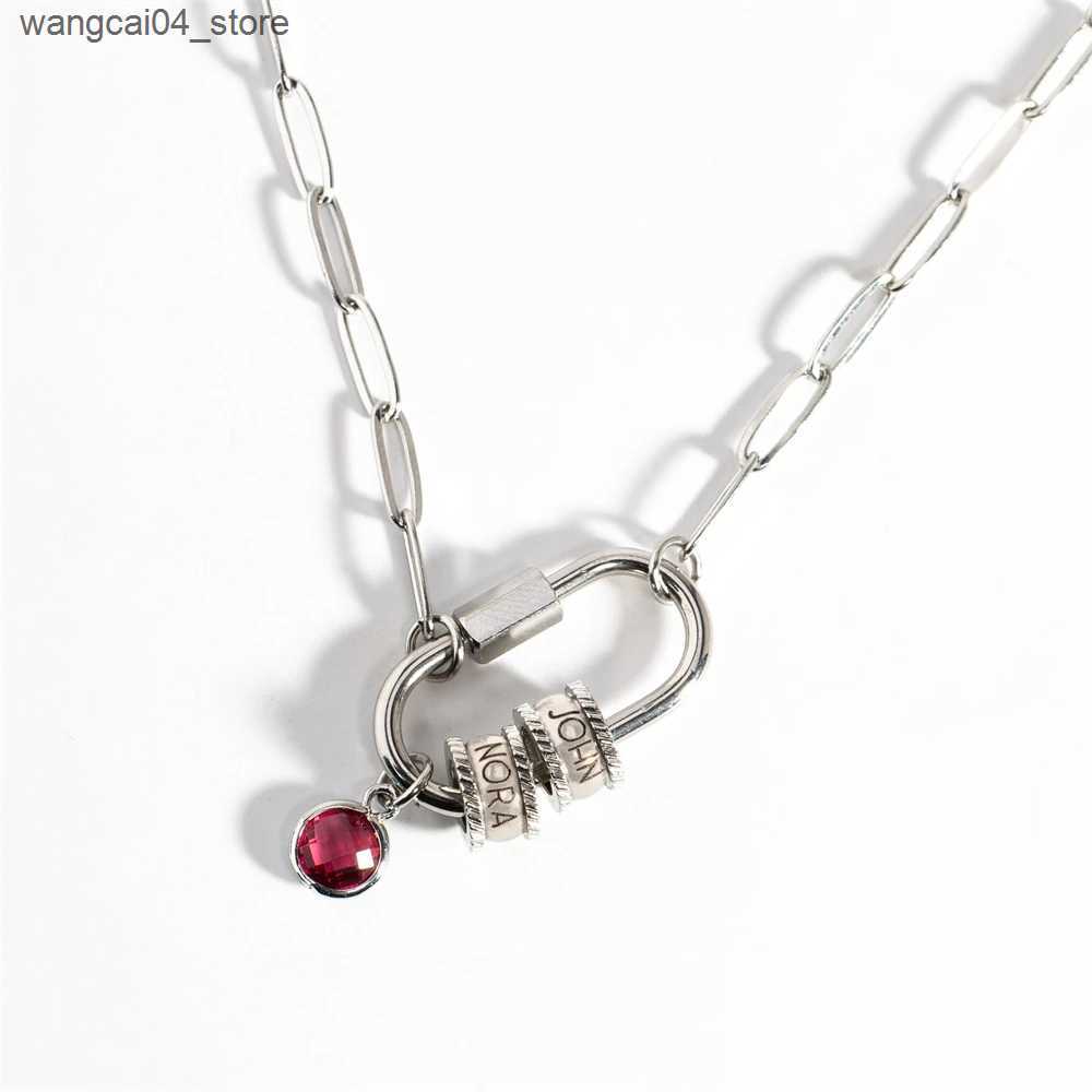 Chokers Carving beads inscriptions custom names chains pendants necklaces birthday stones charm necklaces personalized multi name jewelry L240910