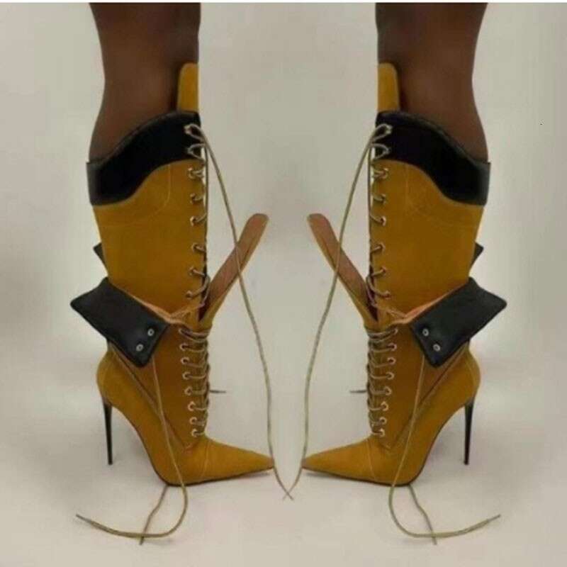 2024 new pointed thin super high heel double-layer strap fashion show plus knee length boots for women