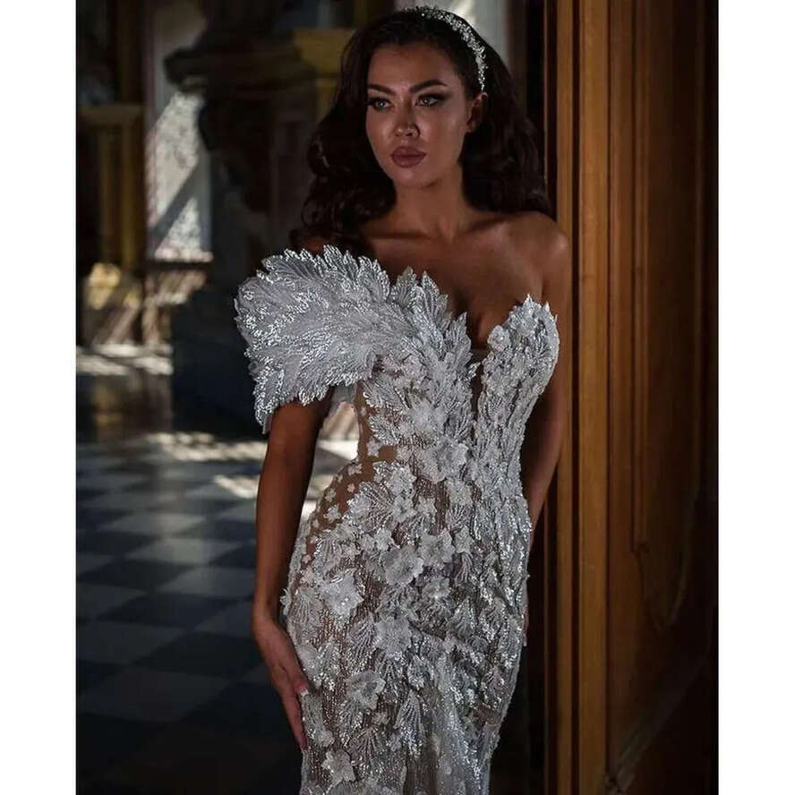 Size Plus Arabic Ebi Aso Sparkly Mermaid Sexy Wedding Dress Stylish Lace Beaded Vintage Bridal Gowns Dresses Zj Es es