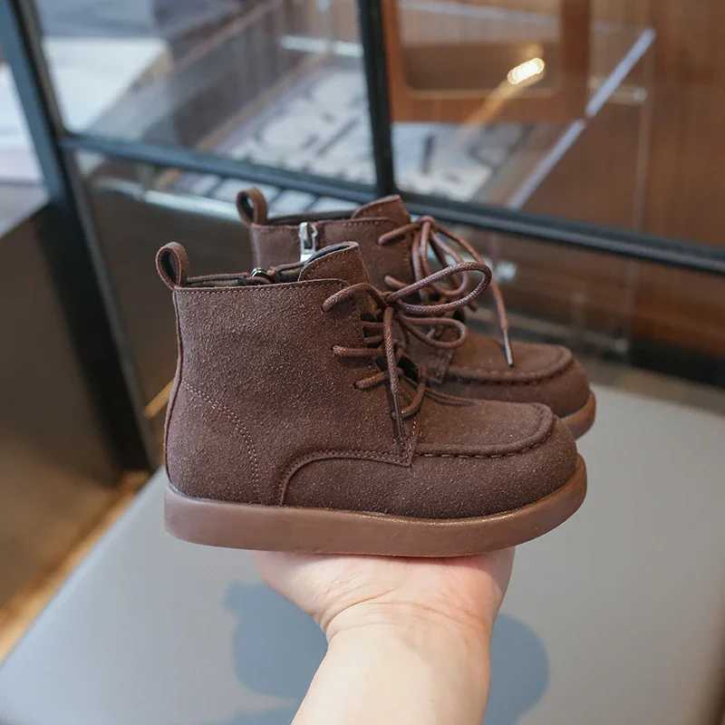 Boots British Style Childrens Boot for Boy Side Zipper Girl Winter Boots Fashion Causal Solid Color Kids Versatile Ankle Cotton Boots H241018
