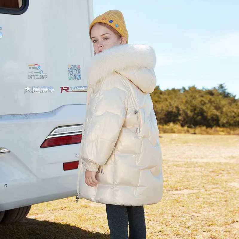 Girls smooth jacket childrens thick coat fashionable hooded jacket teenagers new cotton coat winter leisure park M241018