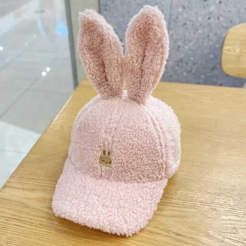 Casual Cute Rabbit Ears Baseball Cap Fall and Winter Show Face Small Hundred with Lambs Wool Duck Tongue Hat Warm Rebound CapX241018