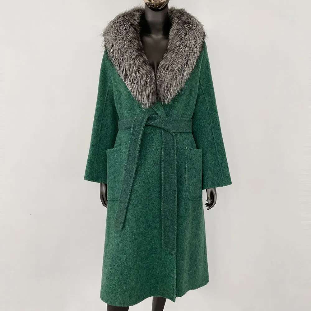 Modern European Street Female Woolen Natural Long Fashion Casual Clothes For Women Winter Real Fox Fur Coat Wool Jacket