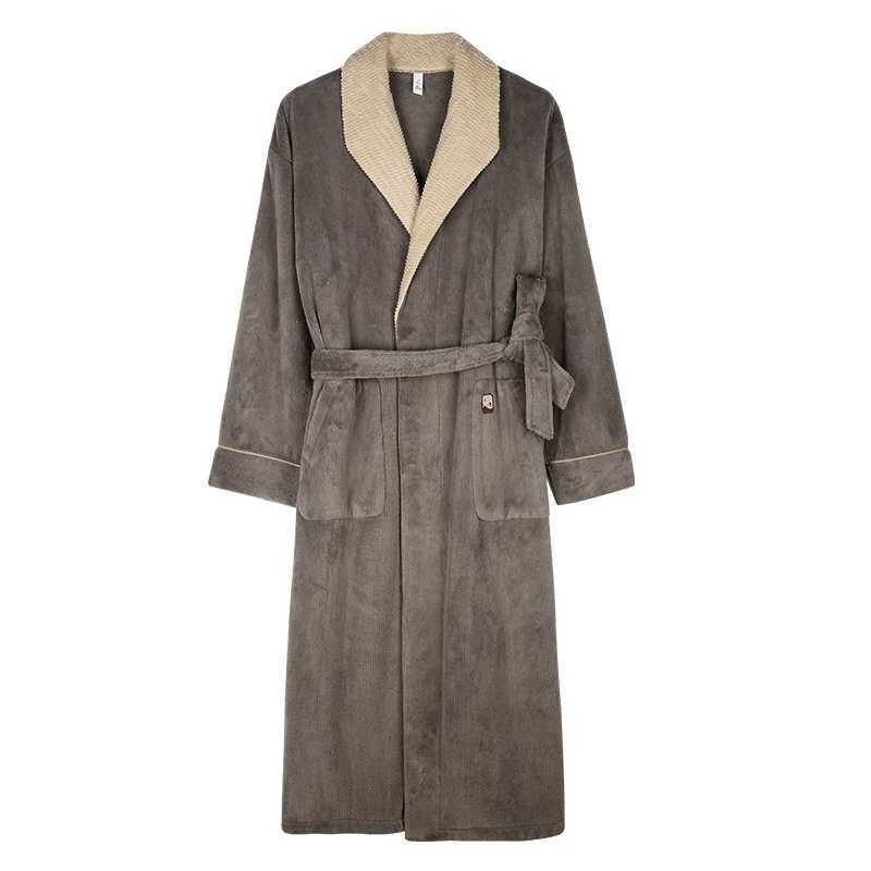 Autumn Winter Bathrobe Men Warm Flannel Sleep Top Kimono Robes For Male Coral Velvet Robes Long Bath Robe Bride Robe Dress GownXJ241018