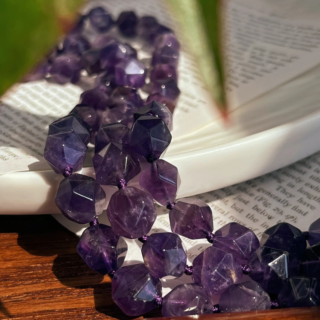 A womans necklace. Natural 10mm amethyst with irregular particles. Enchanting jewelry. Fashion accessories. The gift. 241018