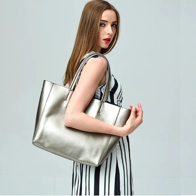 Silver handbag er bag womens genuine leather shopping fashion handbag womens top bag womens shoulder bag241018
