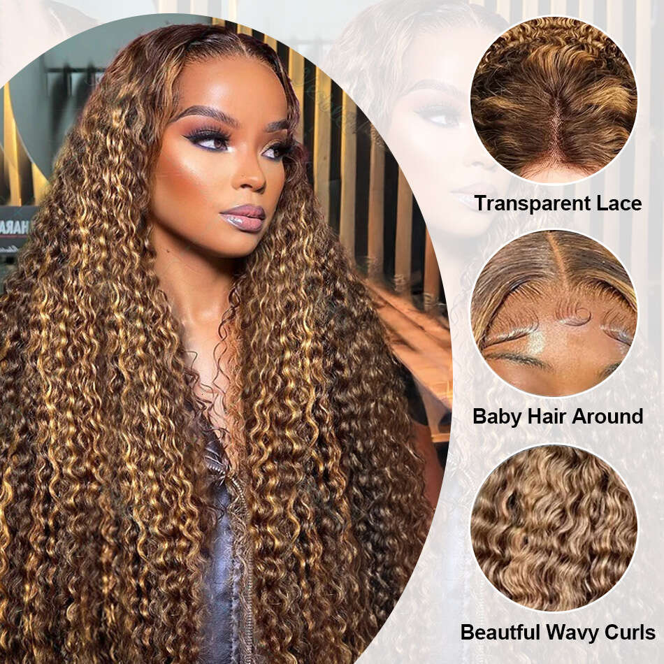 30 Inch Highlight Ombre 13x4 Lace Front Curly Human Hair Wig High Density Colored 13x6 HD Deep Wave Frontal Wigs For Women