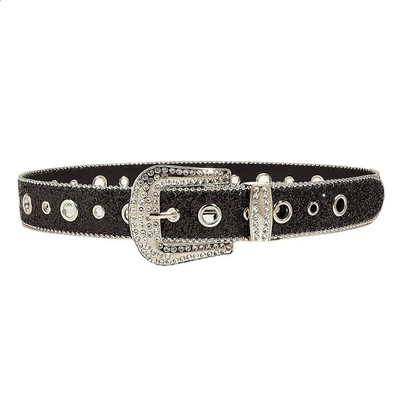 Silver Rhinestone Womens Belt Fashion Simple Full Match Jeans Clothing Pin Buckle Belt Hip Hop Trend Y2k Belt Width 3.8cm 241018