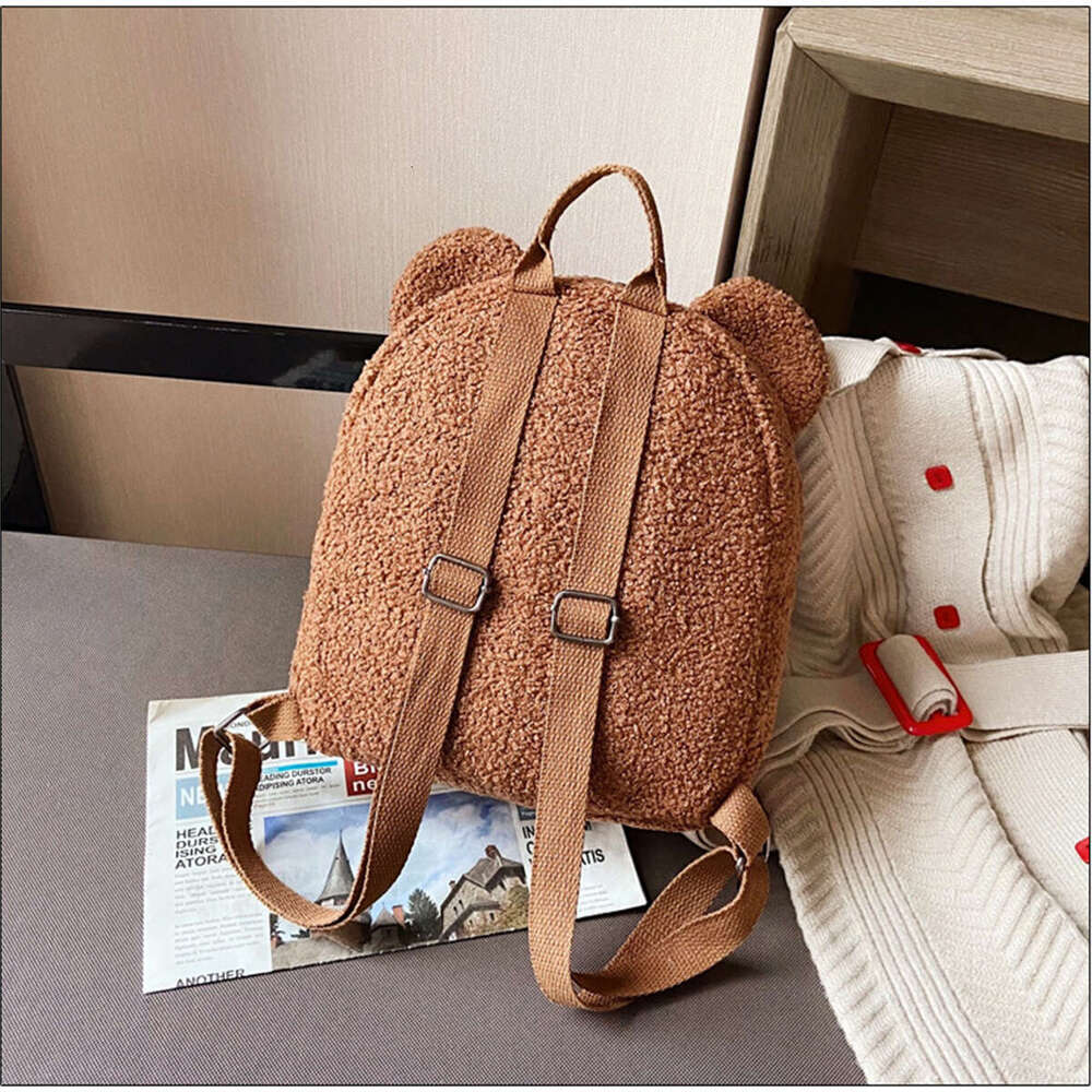 Plush Women's Bag Autumn And Winter New Korean Version Cute Little Bear Ear Backpack Girls' Parent-Child Bag-Ljx