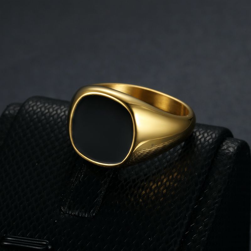 Hip Hop Simple Black Oil Drip Ring High Polished Stainless Steel 18k Gold Plated Men Jewelry