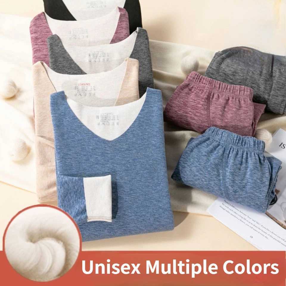 Men's Thermal Underwear Silk Wool Mens Womens Seamless German Velvet Double-sided Sanding Thermal Underwear Suit Autumn Clothes Long Pants Thicke