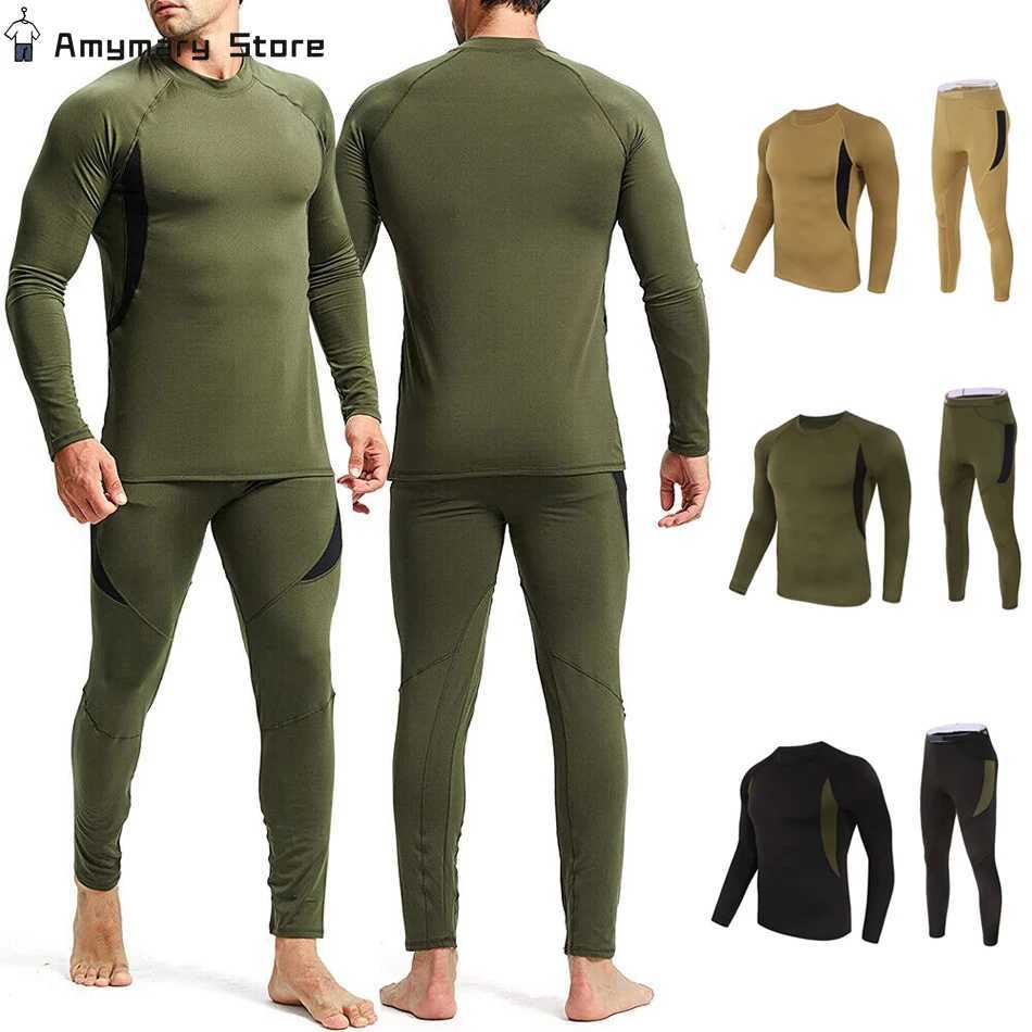 Mens Thermal Underwear 2pieceset tactical uniform winter hot underwear set outdoor quick drying tactical long compression fitness suit 2024 new mode Y