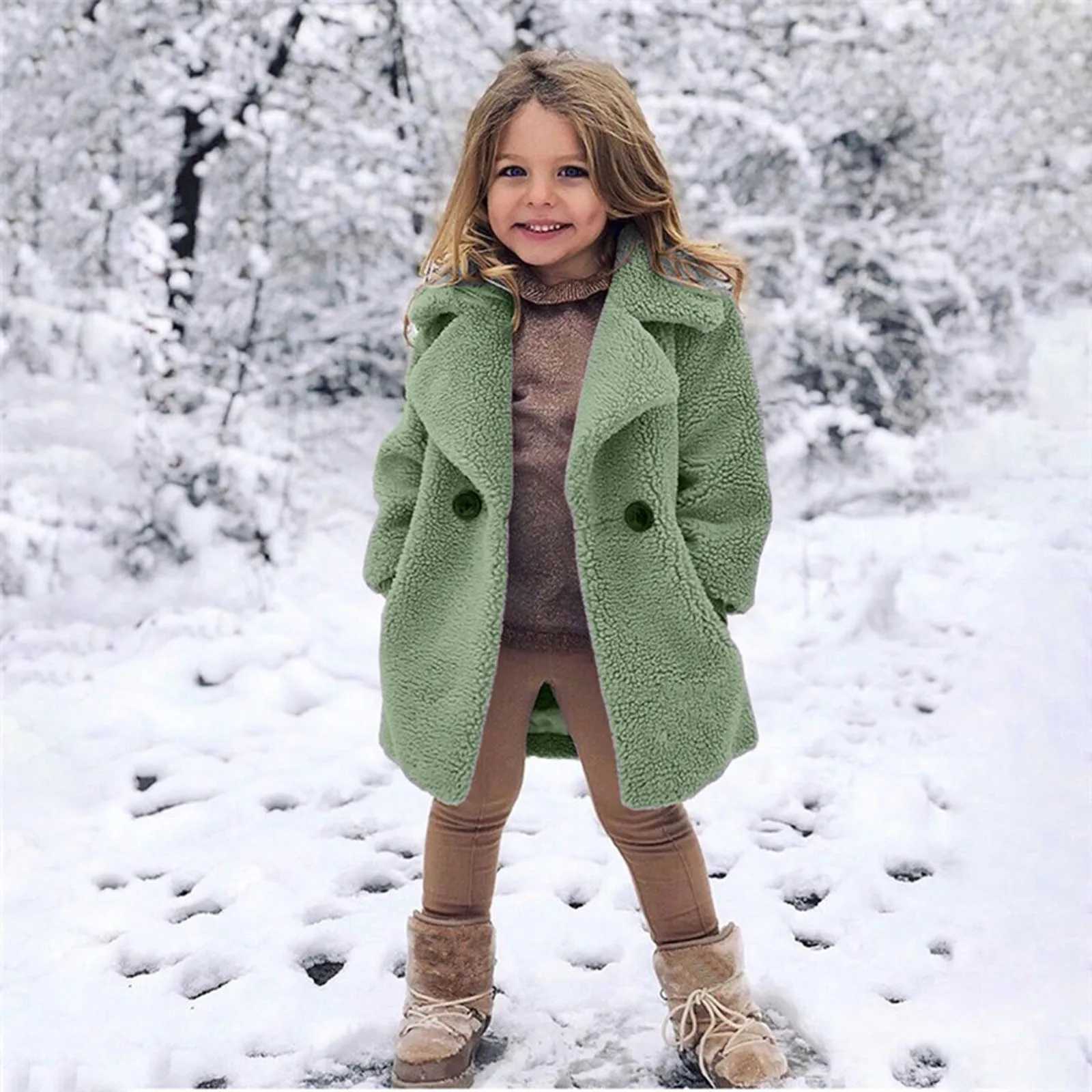 New Double breasted Girl Solid Color Coat Autumn Winter Trench Jacket Coat Childrens Clothing M241018