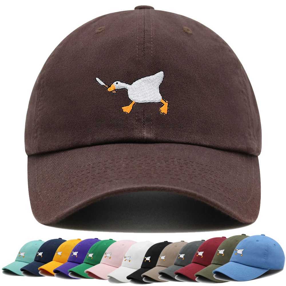 Biting Knife White Goose Baseball Cap Interest Embroidered Duck Dad Hat Cotton Adjustable UnisexX241018