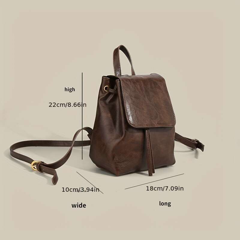 Small Drawstring Flap Women Mini PU Leather Textured School Backpack Fashion Travel Commuter Bag Girl Bakpac
