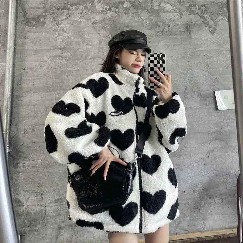 Lamb plush winter new cotton jacket for women loose and thick double sided cotton jacket winter coat women jacket womenX241018