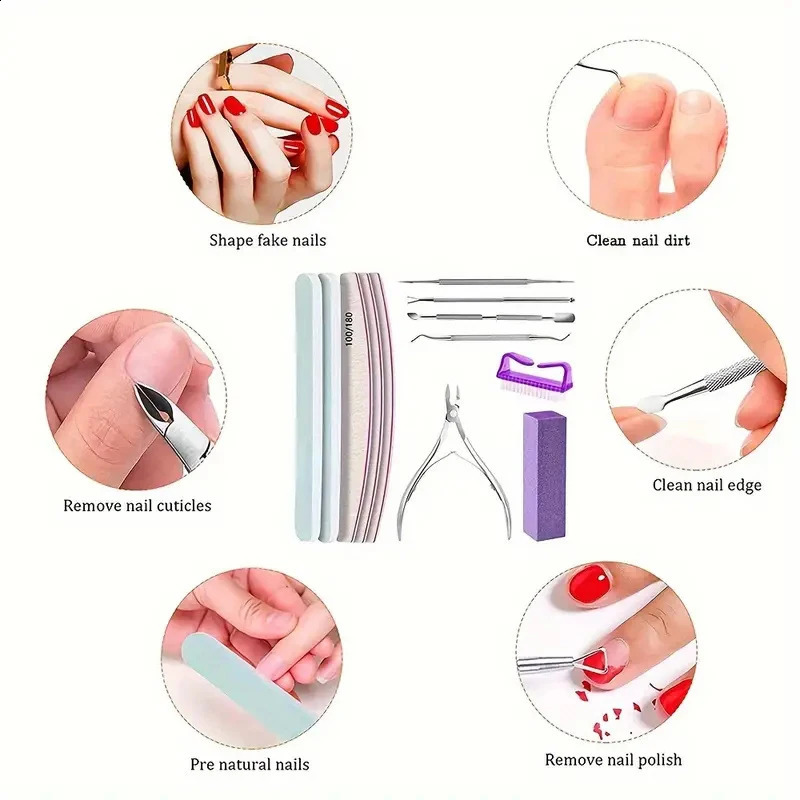 12 Pcs Nail Files Set Cuticle Clippers Polishing Buffer File Cleaning Brush Dead Skin Scissors Manicure Care Kits 241017
